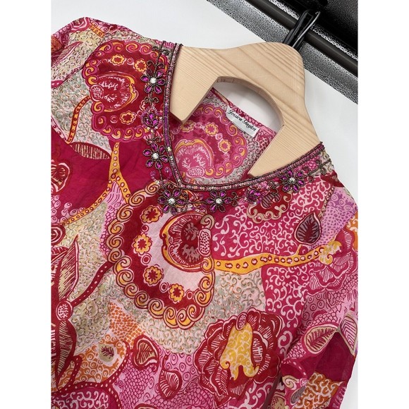 Jessica Taylor Y2K  Size 1X multi color SILK  Tunic Blouse‎ w/sequence  Cardigan - Picture 5 of 10